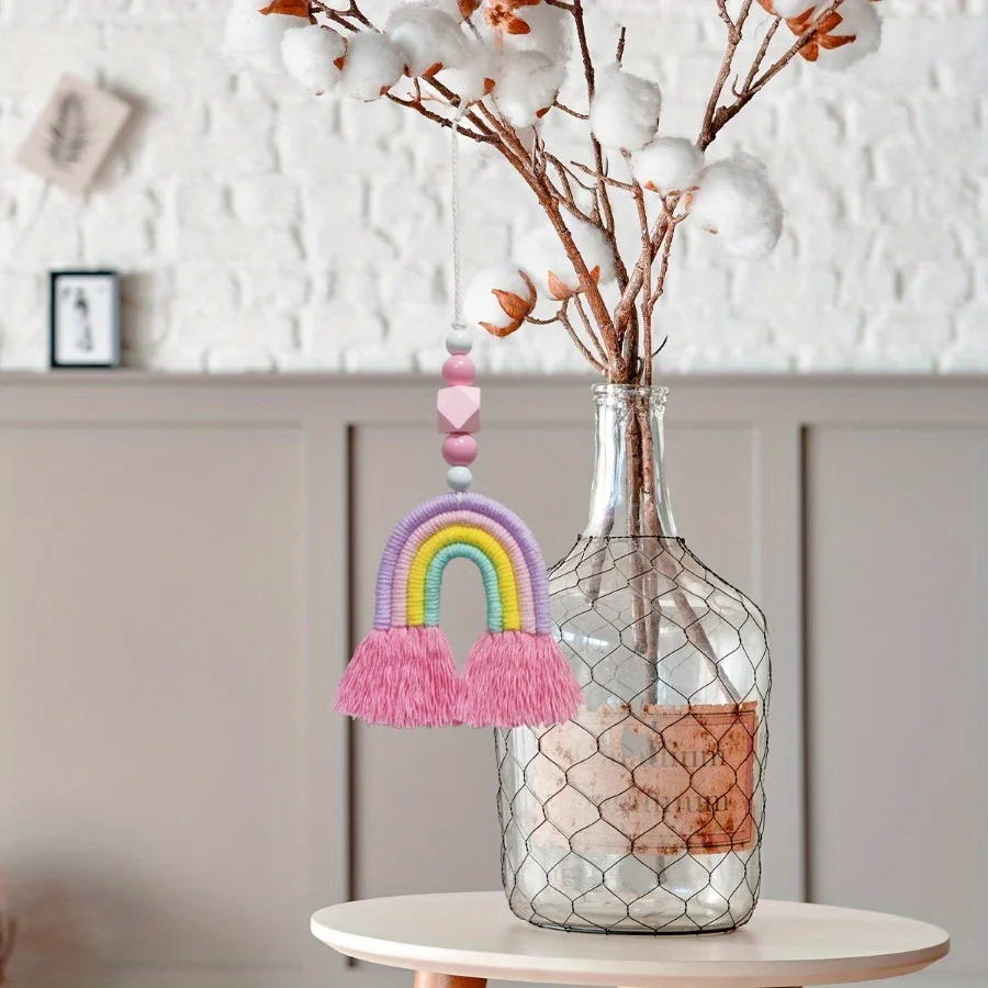 Art And Craft For Nursery - Różowe Tęczowe Kuranty Wietrzne Tkane Miniaturowe